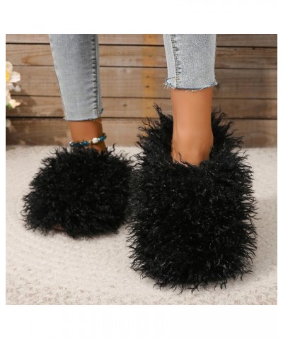 Unisex Fuzzy Faux Fur Slippers, Women's Fluffy Long Hair Sheep Faux Fur Slip on Slides, Girls Luxury Big Fluffy Outdoor Flat ...