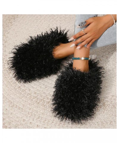 Unisex Fuzzy Faux Fur Slippers, Women's Fluffy Long Hair Sheep Faux Fur Slip on Slides, Girls Luxury Big Fluffy Outdoor Flat ...