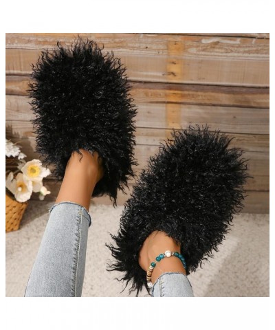 Unisex Fuzzy Faux Fur Slippers, Women's Fluffy Long Hair Sheep Faux Fur Slip on Slides, Girls Luxury Big Fluffy Outdoor Flat ...