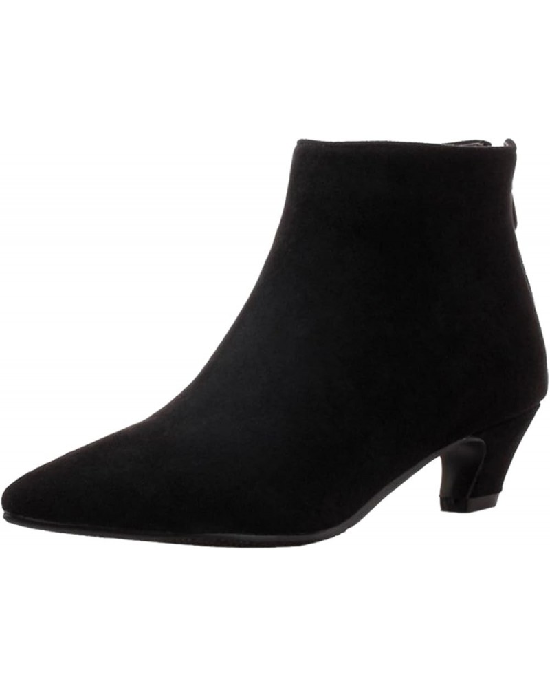 Pointed Toe Chelsea Short Boots with Kitten Heel and Back Zipper for Women Black $24.48 Boots