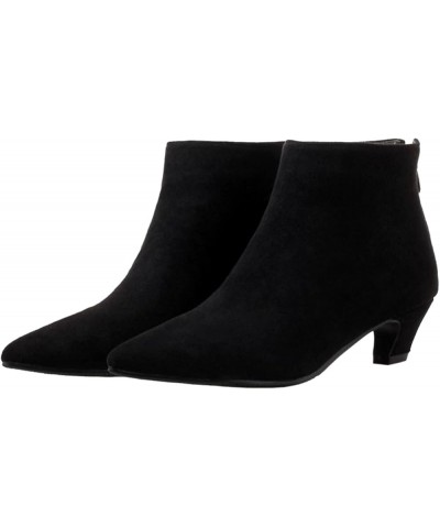 Pointed Toe Chelsea Short Boots with Kitten Heel and Back Zipper for Women Black $24.48 Boots