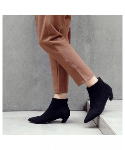 Pointed Toe Chelsea Short Boots with Kitten Heel and Back Zipper for Women Black $24.48 Boots