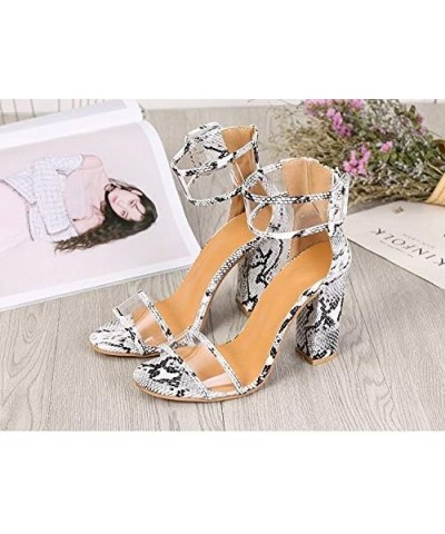 LONG-M Sandals Summer Transparent High-Heeled Fashion Chunky Buckle Women's Shoes Big Size Wedding Shoes High Heels 37 White ...