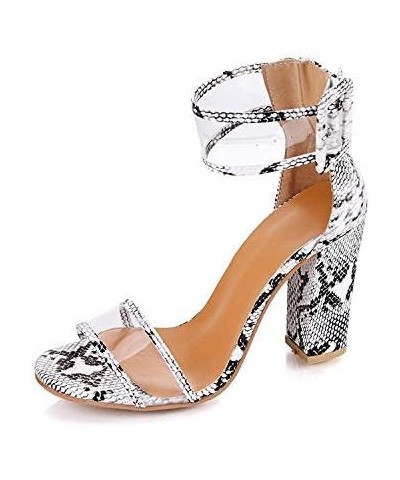 LONG-M Sandals Summer Transparent High-Heeled Fashion Chunky Buckle Women's Shoes Big Size Wedding Shoes High Heels 37 White ...