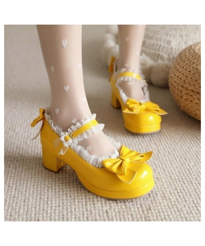 Women's Kawaii Platform Mary Jane Patent Shoes Chunky Heel Ankle Strap Pumps Cute Closed Round Toe Strappy Bow Lace Party Dre...