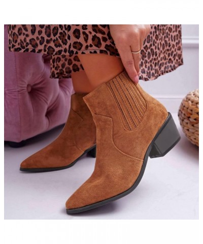 Women's Side Way Ankle Boots Suede Low Heel Boots Slouchy Striped Boots Retro Chelsea Boots with Zipper Brown $21.82 Boots