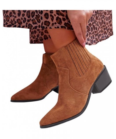 Women's Side Way Ankle Boots Suede Low Heel Boots Slouchy Striped Boots Retro Chelsea Boots with Zipper Brown $21.82 Boots