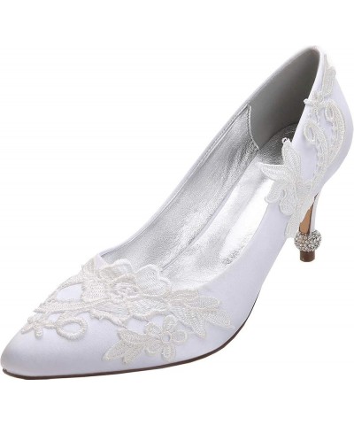 Womens Flower Wedding Shoes for Bride Pointed Toe Wedding Heels Dress Party Office Shoes White $36.50 Pumps