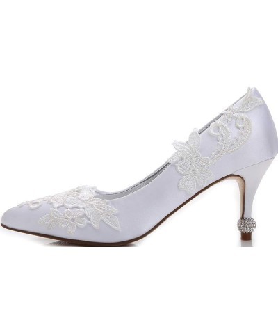 Womens Flower Wedding Shoes for Bride Pointed Toe Wedding Heels Dress Party Office Shoes White $36.50 Pumps