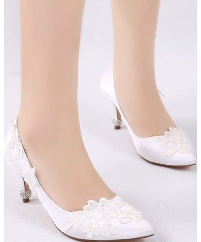 Womens Flower Wedding Shoes for Bride Pointed Toe Wedding Heels Dress Party Office Shoes White $36.50 Pumps