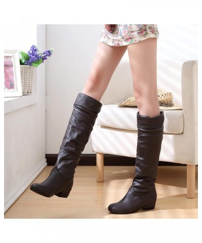 Women Mid Heel Mid Calf Boots Block Heel Riding Boots Slip On Round Toe Simple Boots Fur Lined, Size 0.5-12 Brown/Dl-3 $26.78...