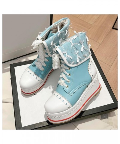 Women High Heel Ankle Boots Round Toe Sneaker Boots Wedge Heel Short Boots Lace Up With Platform Ankle Cuff, Size 1-12.5 Ligh...