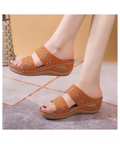 Women Sandals Casual Activities Fashionable Lightweight Beach Slides Heel Hollow Casual Slope Bottom Retro Sandals Brown $14....