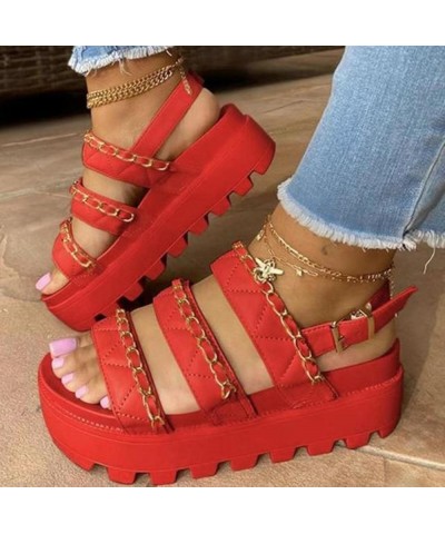 Summer Sandals for Women 2021 European and American Large Size Thick-Soled Comfortable Buckle Casual Women's Sandals red 7.5 ...