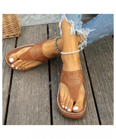 Women's Beach Slope Heel Clip Toe Slippers Hollow Casual Slippers Flat Shoes Vintage Sandals Sandals Slippers for Women Brown...