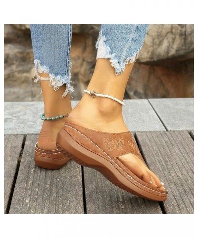 Women's Beach Slope Heel Clip Toe Slippers Hollow Casual Slippers Flat Shoes Vintage Sandals Sandals Slippers for Women Brown...