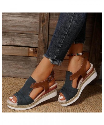 Summer Sandals for Women 2024 Platform Sandals Women Dressy Espadrille Open Toe Platform Bohemian Sandals Shoes Navy Lightnin...