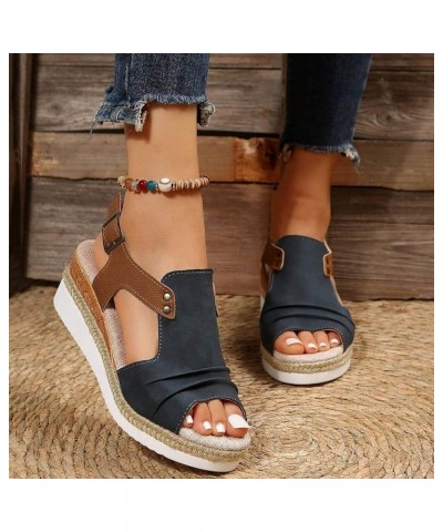 Summer Sandals for Women 2024 Platform Sandals Women Dressy Espadrille Open Toe Platform Bohemian Sandals Shoes Navy Lightnin...