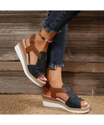 Summer Sandals for Women 2024 Platform Sandals Women Dressy Espadrille Open Toe Platform Bohemian Sandals Shoes Navy Lightnin...