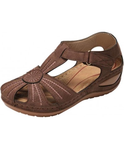 Hollow Closed Toe Sandals, Women's Girls Comfortable Ankle Hollow Round Toe Sandals Soft Sole Sandals Brown $16.65 Sandals