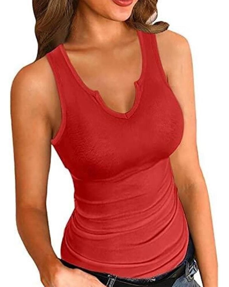 Womens V Neck Tank Tops Sleeveless Basic Bustier Vest Slim Fit Ribbed Shirts Ladies Cami Blouse Summer Casual Outfits Red $8....