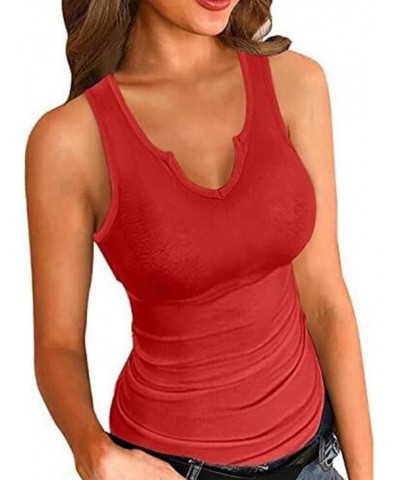 Womens V Neck Tank Tops Sleeveless Basic Bustier Vest Slim Fit Ribbed Shirts Ladies Cami Blouse Summer Casual Outfits Red $8....