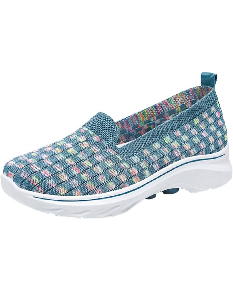 Women's Woven Breathable Soft Sneakers Go Walking Slip on Diabetic Foam Shoes Hands Free Slip in Shoe Arch Support 04_blue $1...