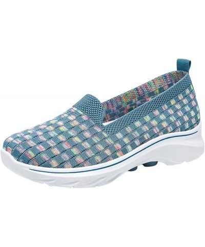 Women's Woven Breathable Soft Sneakers Go Walking Slip on Diabetic Foam Shoes Hands Free Slip in Shoe Arch Support 04_blue $1...