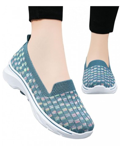 Women's Woven Breathable Soft Sneakers Go Walking Slip on Diabetic Foam Shoes Hands Free Slip in Shoe Arch Support 04_blue $1...