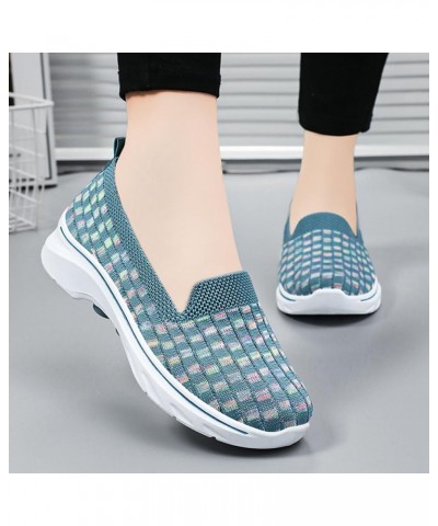 Women's Woven Breathable Soft Sneakers Go Walking Slip on Diabetic Foam Shoes Hands Free Slip in Shoe Arch Support 04_blue $1...