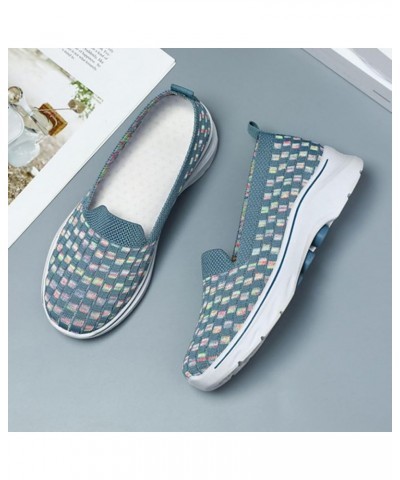 Women's Woven Breathable Soft Sneakers Go Walking Slip on Diabetic Foam Shoes Hands Free Slip in Shoe Arch Support 04_blue $1...