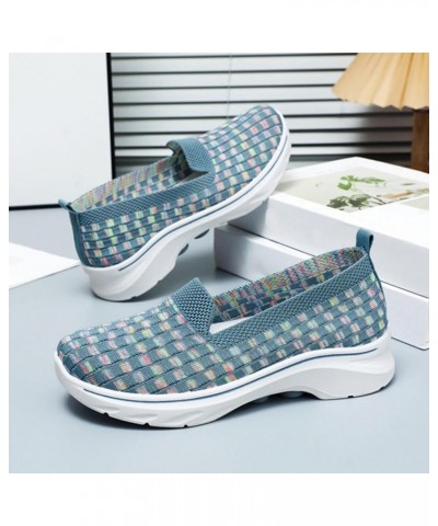 Women's Woven Breathable Soft Sneakers Go Walking Slip on Diabetic Foam Shoes Hands Free Slip in Shoe Arch Support 04_blue $1...