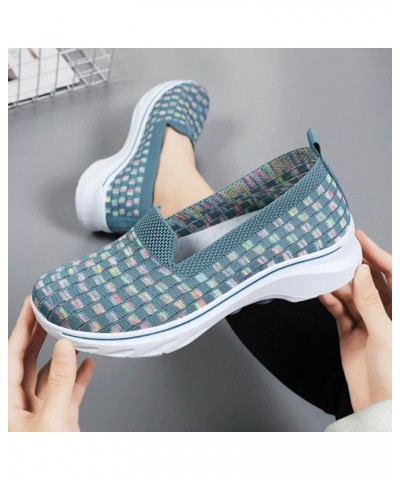 Women's Woven Breathable Soft Sneakers Go Walking Slip on Diabetic Foam Shoes Hands Free Slip in Shoe Arch Support 04_blue $1...