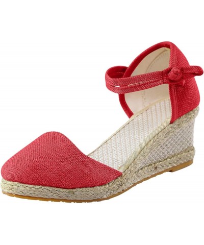 Women Platform Wedge Sandals Braided Buckle Breathable Wedge Sandals Espadrilles Shoes Round Toe Heeled Sandals Party Shoes 0...