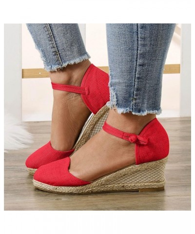 Women Platform Wedge Sandals Braided Buckle Breathable Wedge Sandals Espadrilles Shoes Round Toe Heeled Sandals Party Shoes 0...