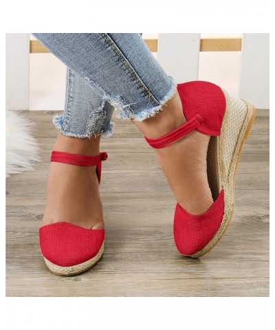 Women Platform Wedge Sandals Braided Buckle Breathable Wedge Sandals Espadrilles Shoes Round Toe Heeled Sandals Party Shoes 0...