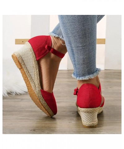 Women Platform Wedge Sandals Braided Buckle Breathable Wedge Sandals Espadrilles Shoes Round Toe Heeled Sandals Party Shoes 0...