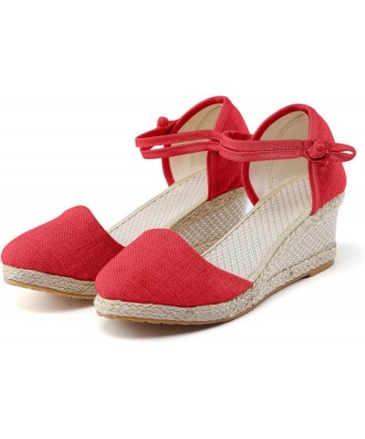 Women Platform Wedge Sandals Braided Buckle Breathable Wedge Sandals Espadrilles Shoes Round Toe Heeled Sandals Party Shoes 0...