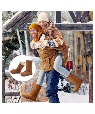 Winter Snow Boots for Women Warm Mid Calf Boots Black Fuzzy Boots Comfortable Fur Lined Booties Chestnut&chestnut $11.39 Boots