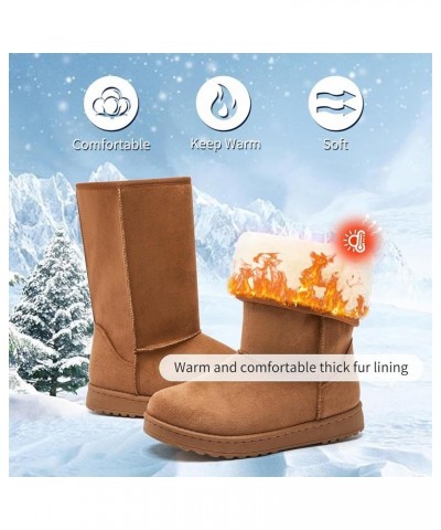 Winter Snow Boots for Women Warm Mid Calf Boots Black Fuzzy Boots Comfortable Fur Lined Booties Chestnut&chestnut $11.39 Boots