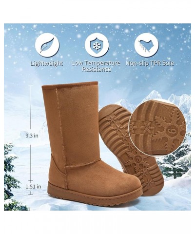 Winter Snow Boots for Women Warm Mid Calf Boots Black Fuzzy Boots Comfortable Fur Lined Booties Chestnut&chestnut $11.39 Boots