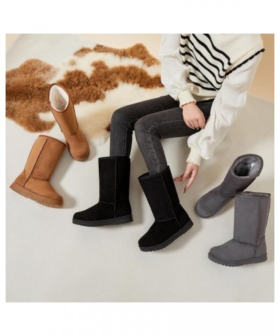 Winter Snow Boots for Women Warm Mid Calf Boots Black Fuzzy Boots Comfortable Fur Lined Booties Chestnut&chestnut $11.39 Boots