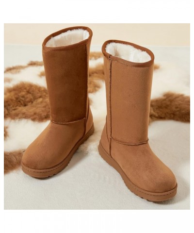 Winter Snow Boots for Women Warm Mid Calf Boots Black Fuzzy Boots Comfortable Fur Lined Booties Chestnut&chestnut $11.39 Boots