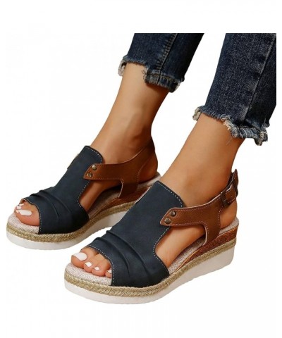 Sandals for Women Dressy Summer,Women's Cut Out Buckle Ankle Strap Espadrilles Wedge Platform Sandals Pumps Sandals Z17 Navy ...