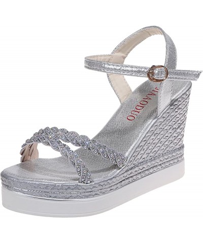 Platform Sandals for Women, Fashion Women Sandals Wedge High Heel Buckle Strap Pearl Platform Shoes Z 02-silver $25.24 Sandals