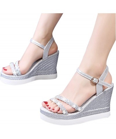 Platform Sandals for Women, Fashion Women Sandals Wedge High Heel Buckle Strap Pearl Platform Shoes Z 02-silver $25.24 Sandals