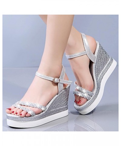 Platform Sandals for Women, Fashion Women Sandals Wedge High Heel Buckle Strap Pearl Platform Shoes Z 02-silver $25.24 Sandals