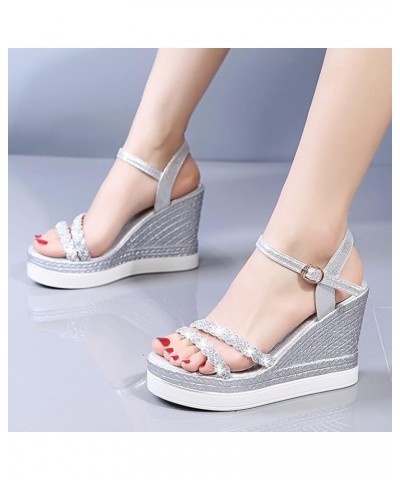 Platform Sandals for Women, Fashion Women Sandals Wedge High Heel Buckle Strap Pearl Platform Shoes Z 02-silver $25.24 Sandals