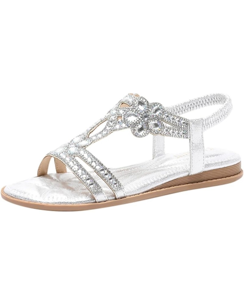 Sandals with Wedge for Women Rhinestone Low Women's Heel Casual Toe Open Fashion Crystal Slide Sandals for Silver 1 $16.08 Sa...