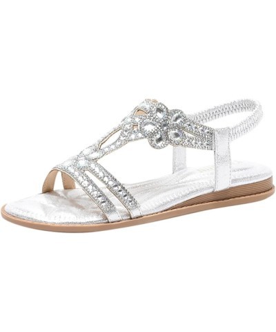 Sandals with Wedge for Women Rhinestone Low Women's Heel Casual Toe Open Fashion Crystal Slide Sandals for Silver 1 $16.08 Sa...